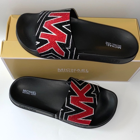 MICHAEL KORS Gilmore Jett Red Crystal Slide Sandal - Picture 6 of 9